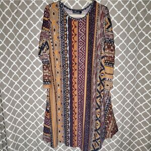 NEW ONEINE Knit Flowy Southwestern Aztec Mixed Pattern Dress 3XL
